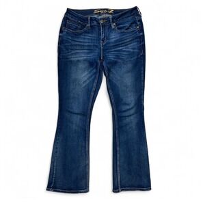 Seven 7 Flare‎ Bootcut Blue Denim Jeans Faded Rhinestones Stretch Women's 12